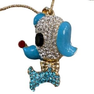 Betsey Johnson NWT Gold Tone Blue Silver Crystal Dog Pendant Necklace Women’s